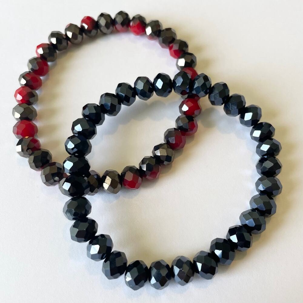 2 Piece Electroplated Faceted Austrian Crystal Bracelet Set ~ 7”